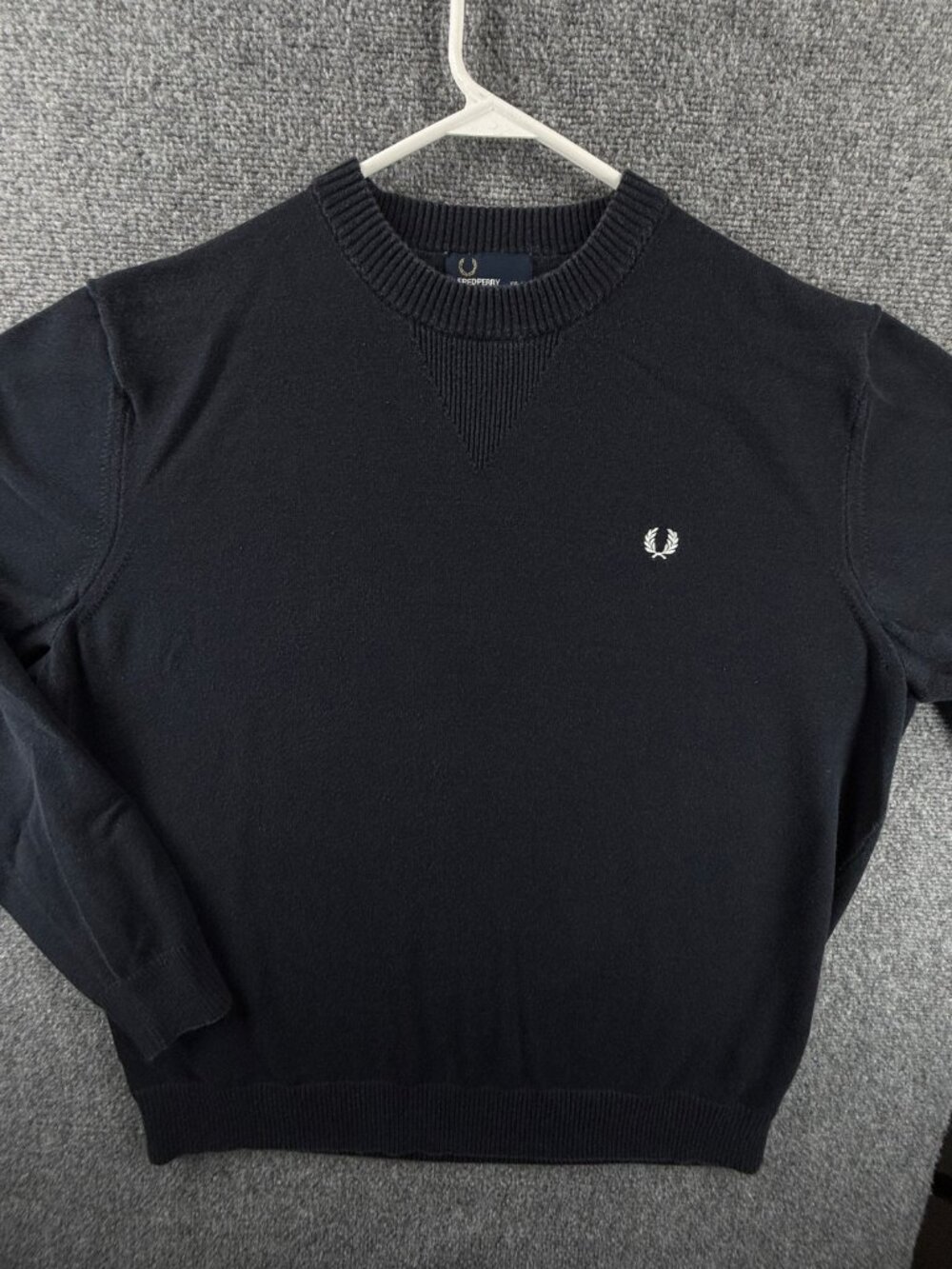 Fred Perry Sweater 2XL Navy Blue Pullover Knit Cotton Nylon Stretch Crew Neck